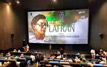 Pj Gubernur Sulsel Prof Zudan Arif Fakrulloh saat memberikan sambutan sebelum pemutaran film Lafran di Bioskop CGV Panakukkang Square, Senin (24/06/2024).