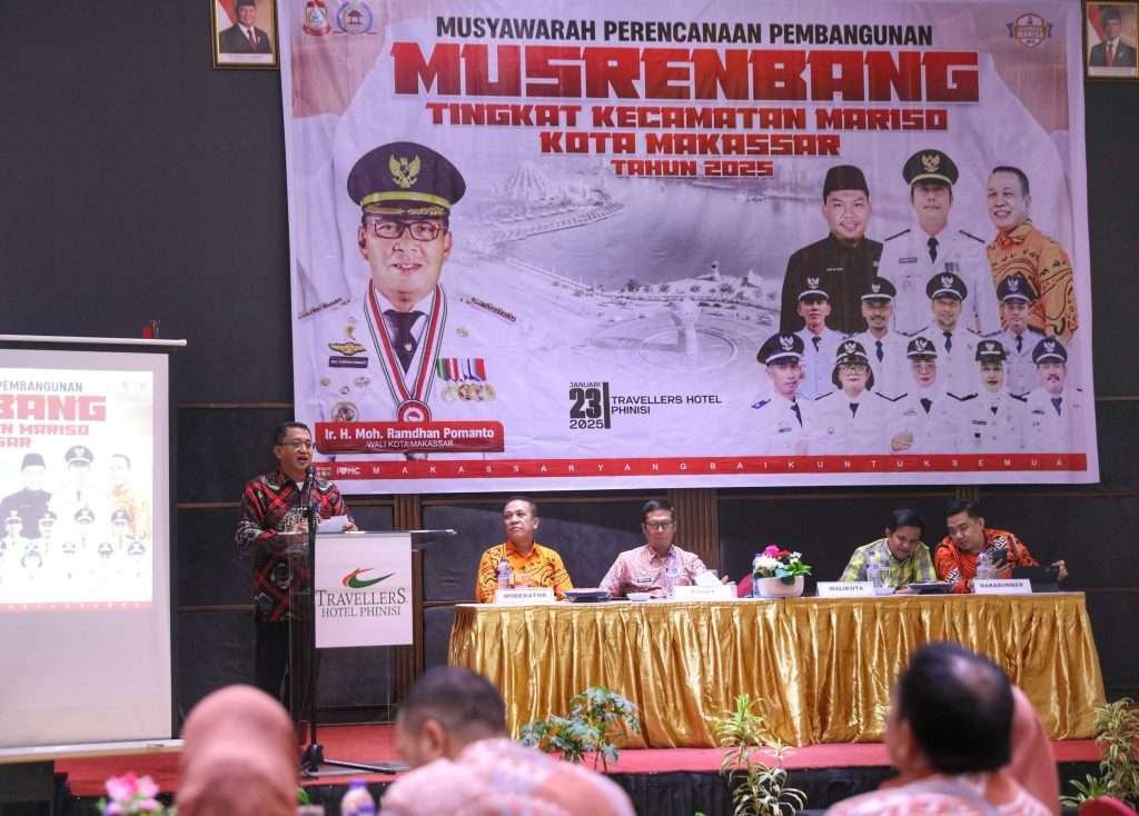 Musyawarah Perencanaan Pembangunan (Musrenbang) tingkat Kecamatan Mariso untuk Tahun Anggaran 2025 resmi dibuka oleh Pelaksana Harian (Plh) Sekretaris Daerah (Sekda) Kota Makassar, Andi Muh Yasir, di Travellers Hotel Pinisi, Rabu (29/1/2025).