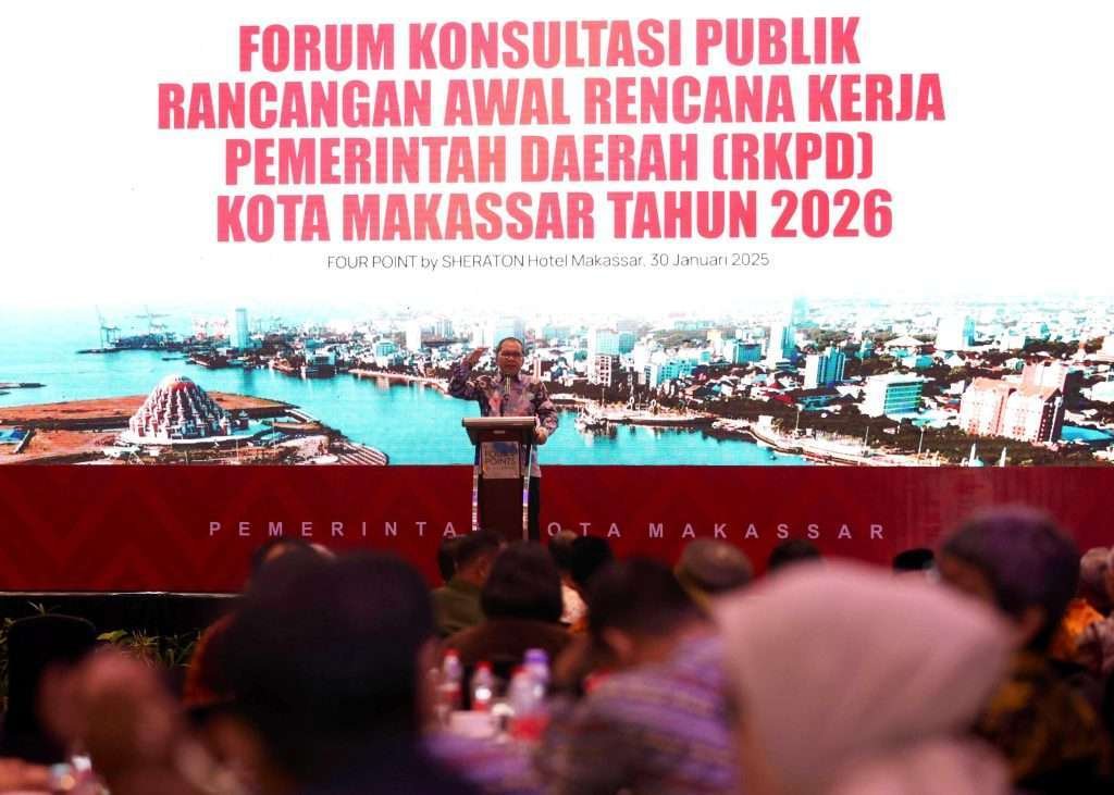 Wali Kota Makasar, Moh. Ramdhan Pomanto membuka resmi Forum Konsultasi publik rancangan awal rencana kerja pemerintah daerah (RKPD) Kota Makassar tahun 2026, di Four Point By Sheraton, Kamis (30/1/2025).