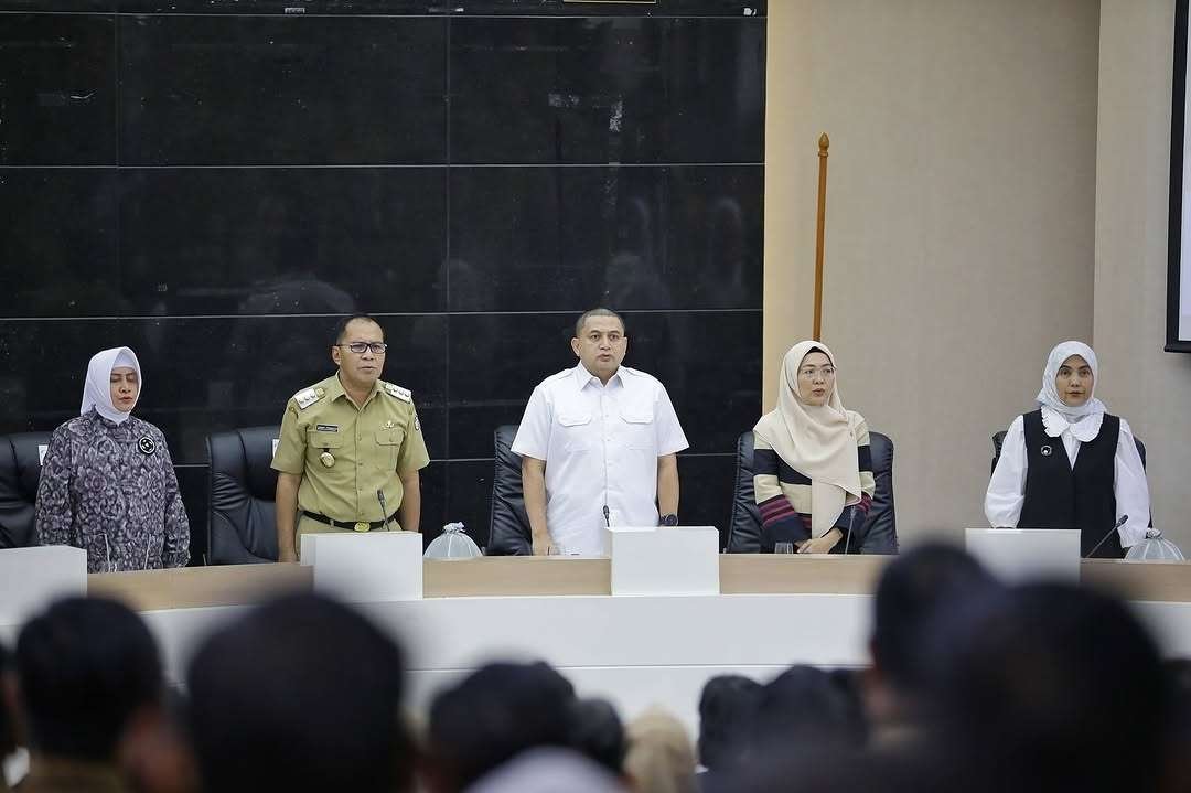 Rapat koordinasi yang dihadiri Wali Kota dan Wakil Wali Kota Makassar terpilih, Munafri Arifuddin dan Aliyah Mustika Ilham di Balai Kota Makassar, Senin (10/2/2025).