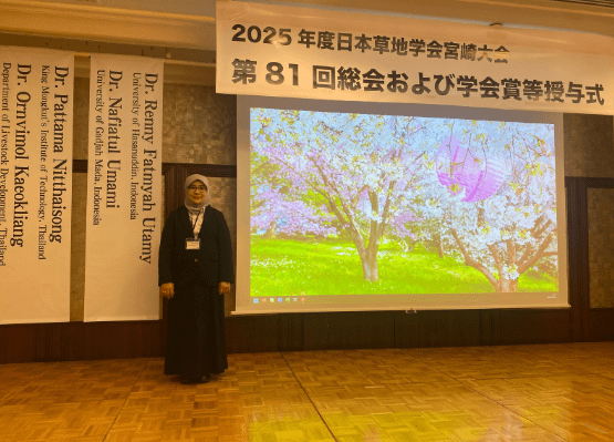 Dosen Fakultas Peternakan Universitas Hasanuddin, Dr. Agr. Ir. Renny Fatmyah Utamy, S.Pt., M.Agr., IPM., mendapat kehormatan menjadi keynote speaker dalam simposium internasional yang digelar oleh Japanese Society of Grassland Science (JSGS) di Prefektur Miyazaki, Jepang.