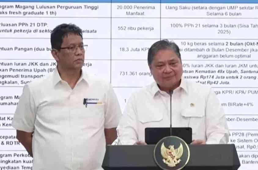 Menteri Purbaya saat jumpa pers bersama Menko Perekonomian Airlangga Hartanto