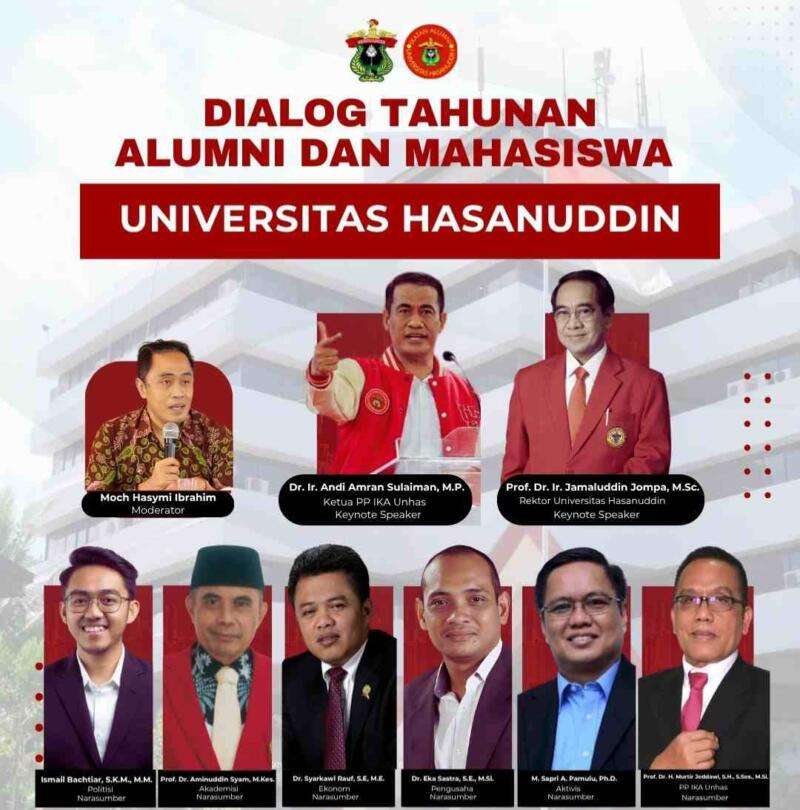 Flyer dialog tahunan bertema “Membangun Jejaring dan Kolaborasi” yang akan digelar di Gedung Pertemuan Alumni (GPA) Kampus Unhas Tamalanrea, Jumat (17/10/2025).