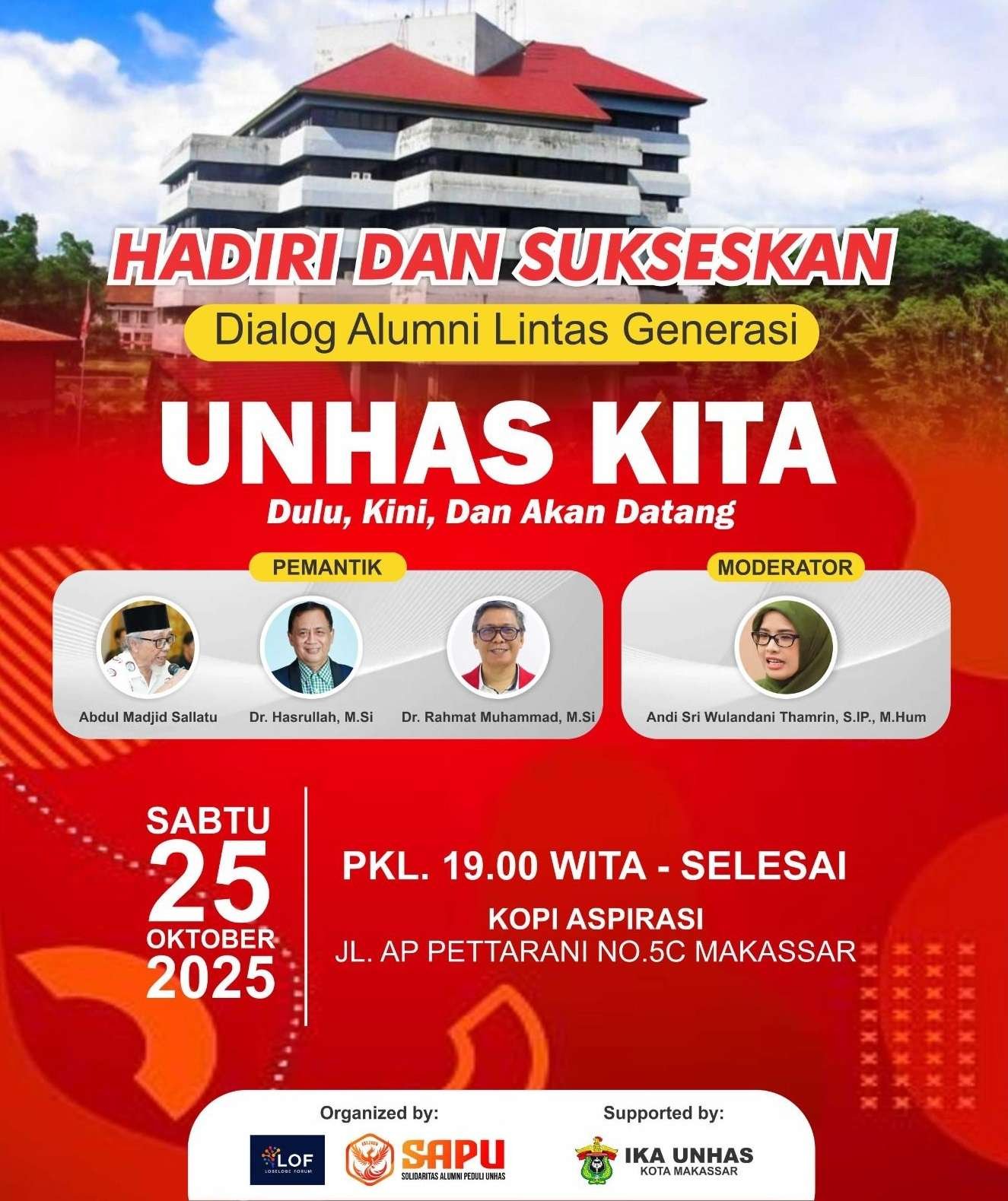 Flyer Dialog Alumni Lintas Generasi: Unhas Kita – Dulu, Kini, dan Akan Datang (Foto: IST)