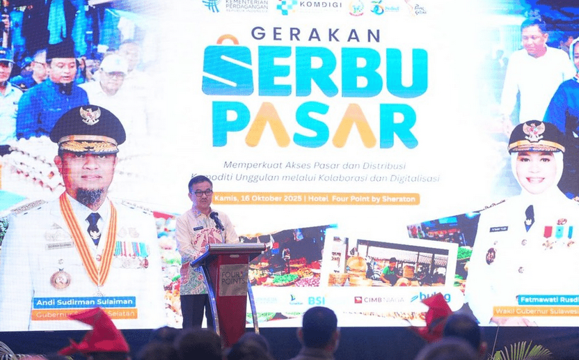 Gerakan Serbu Pasar dan Business Matching, yang digagas Dinas Perindustrian dan Perdagangan (Disperindag) Sulsel dan diluncurkan di Hotel Four Points Makassar, Kamis (16/10/2025).