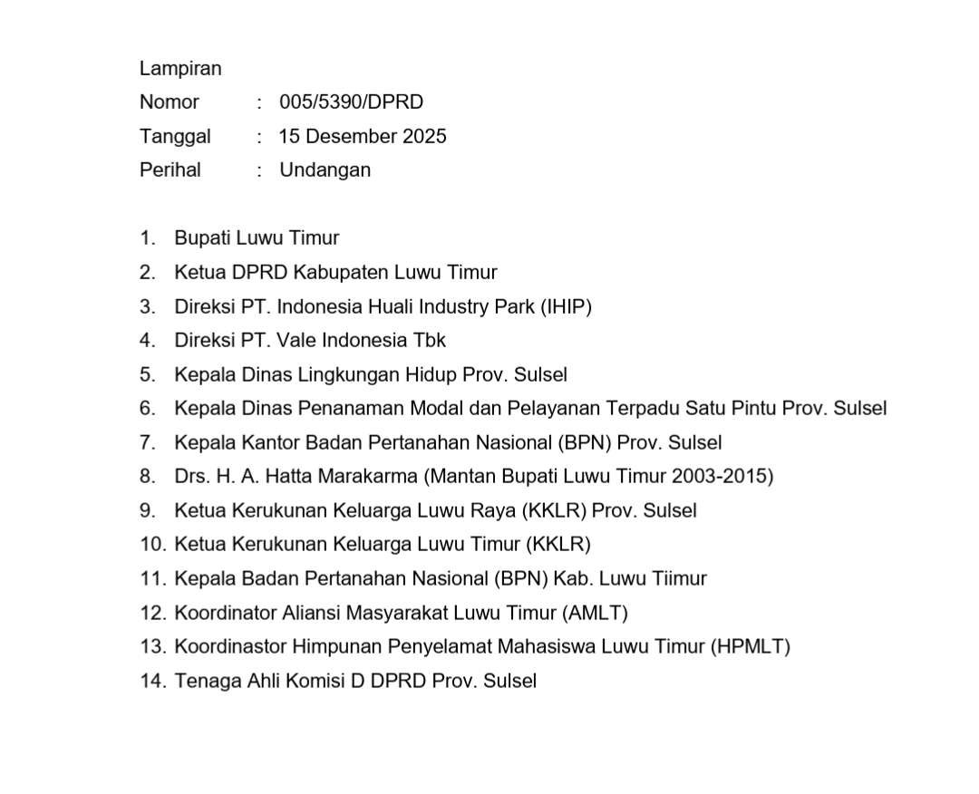 Undangan RDP DPRD Sulsel
