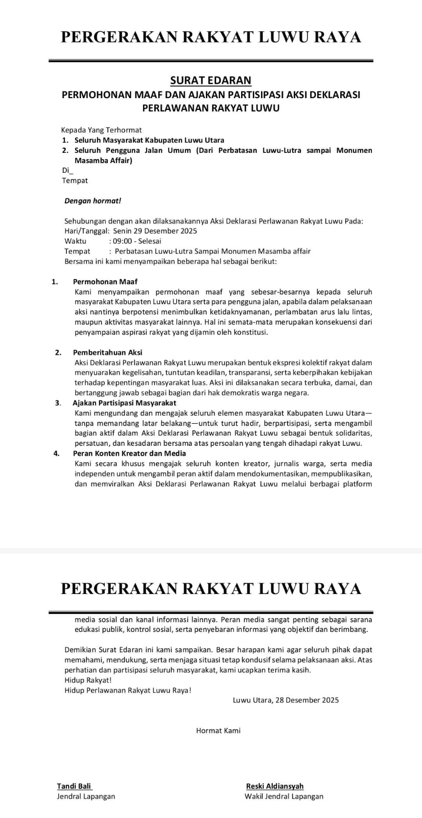 Surat Pergerakan Rakyat Luwu Raya