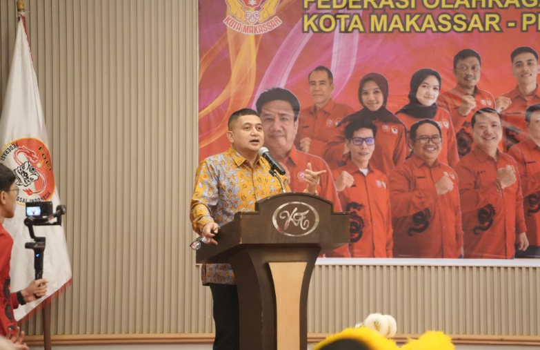 Wali Kota Makassar, Munafri Arifuddin, menghadiri acara pelantikan Pengurus Federasi Olahraga Barongsai Indonesia (FOBI) Kota Makassar periode 2025–2029 yang digelar di Hotel Kenari Tower