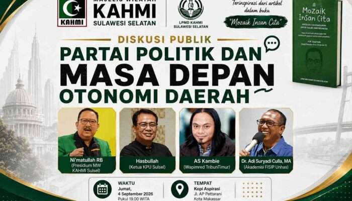 Lewat Diskusi Publik, KAHMI Sulsel Bakal Bahas Partai Politik dan Masa Depan Otonomi Daerah