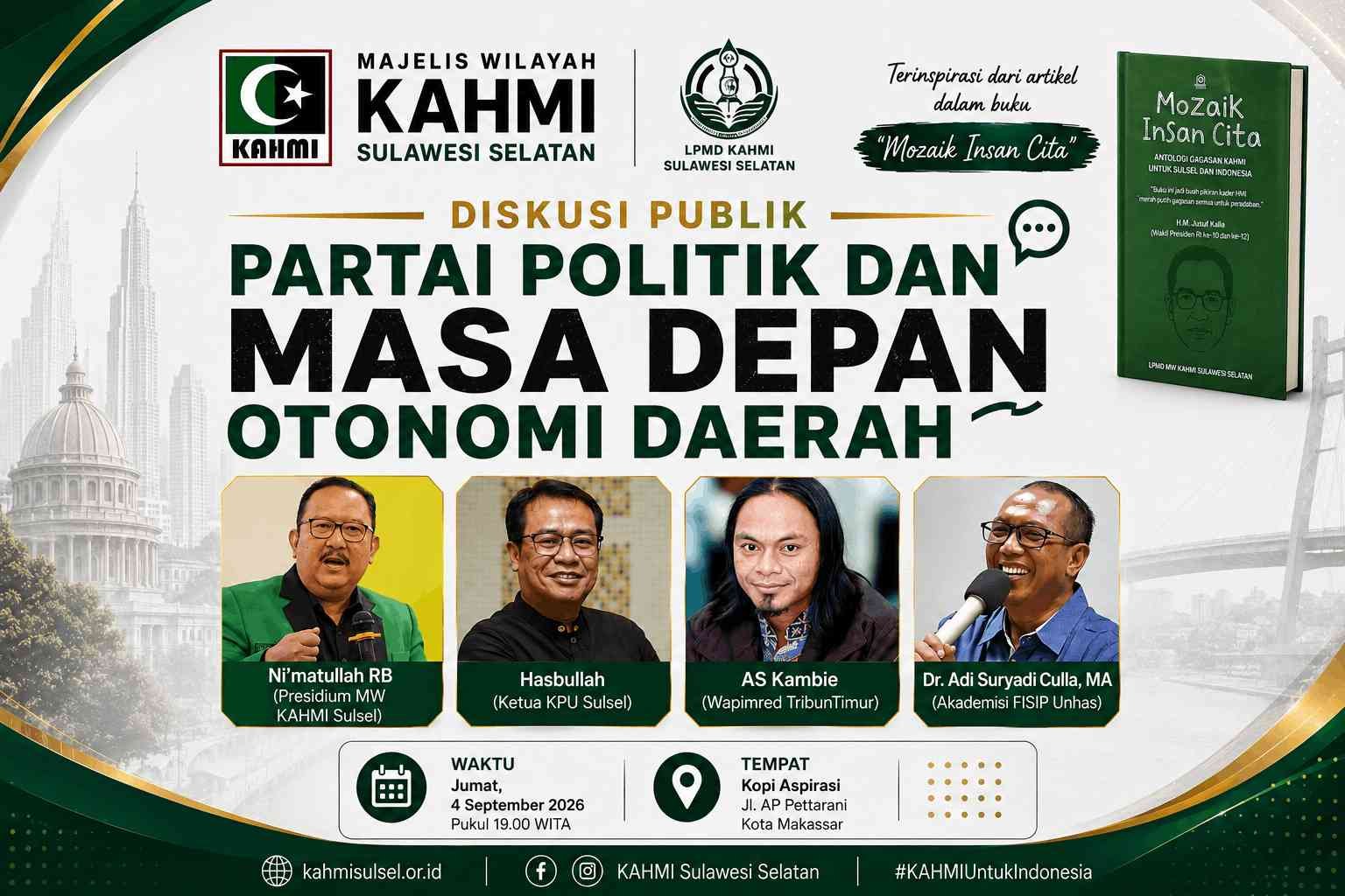 Lewat Diskusi Publik, KAHMI Sulsel Bakal Bahas Partai Politik dan Masa Depan Otonomi Daerah