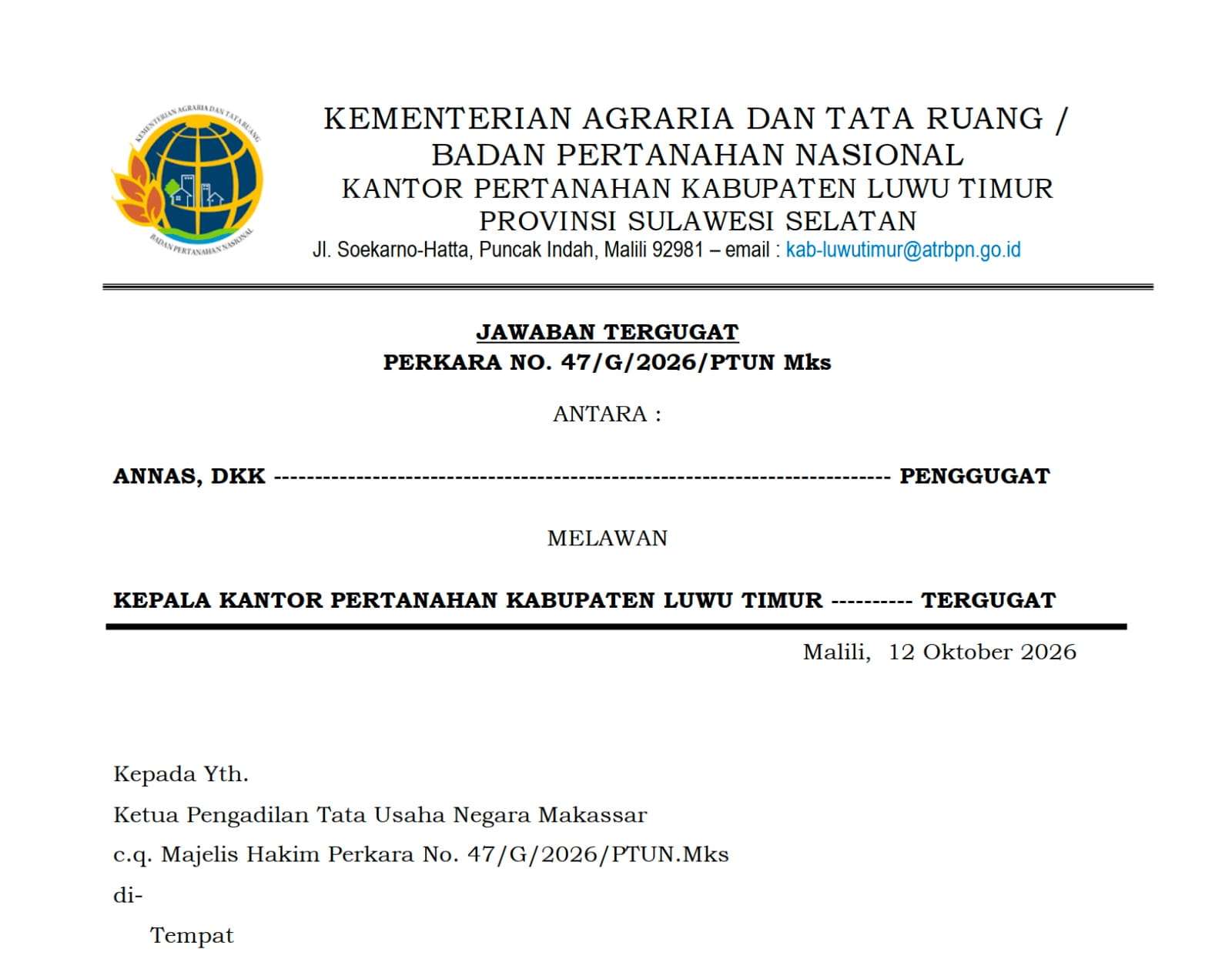Jawaban BPN